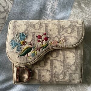 Dior Beige Floral Embroidered Wallet